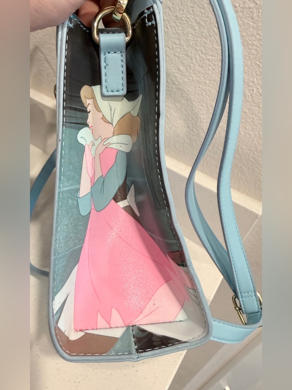 Loungefly Disney Cinderella Crossbody Satchel Blue Bow Top Handle Princess Fairy - Picture 3 of 6